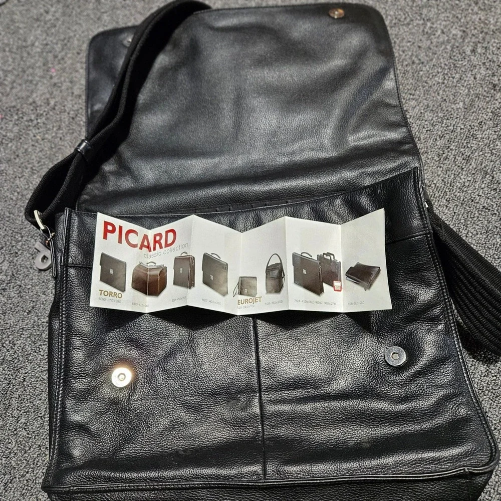 Picard Leder Mens Black Pebbled Leather Messenger Bag Crossbody Satchel Large